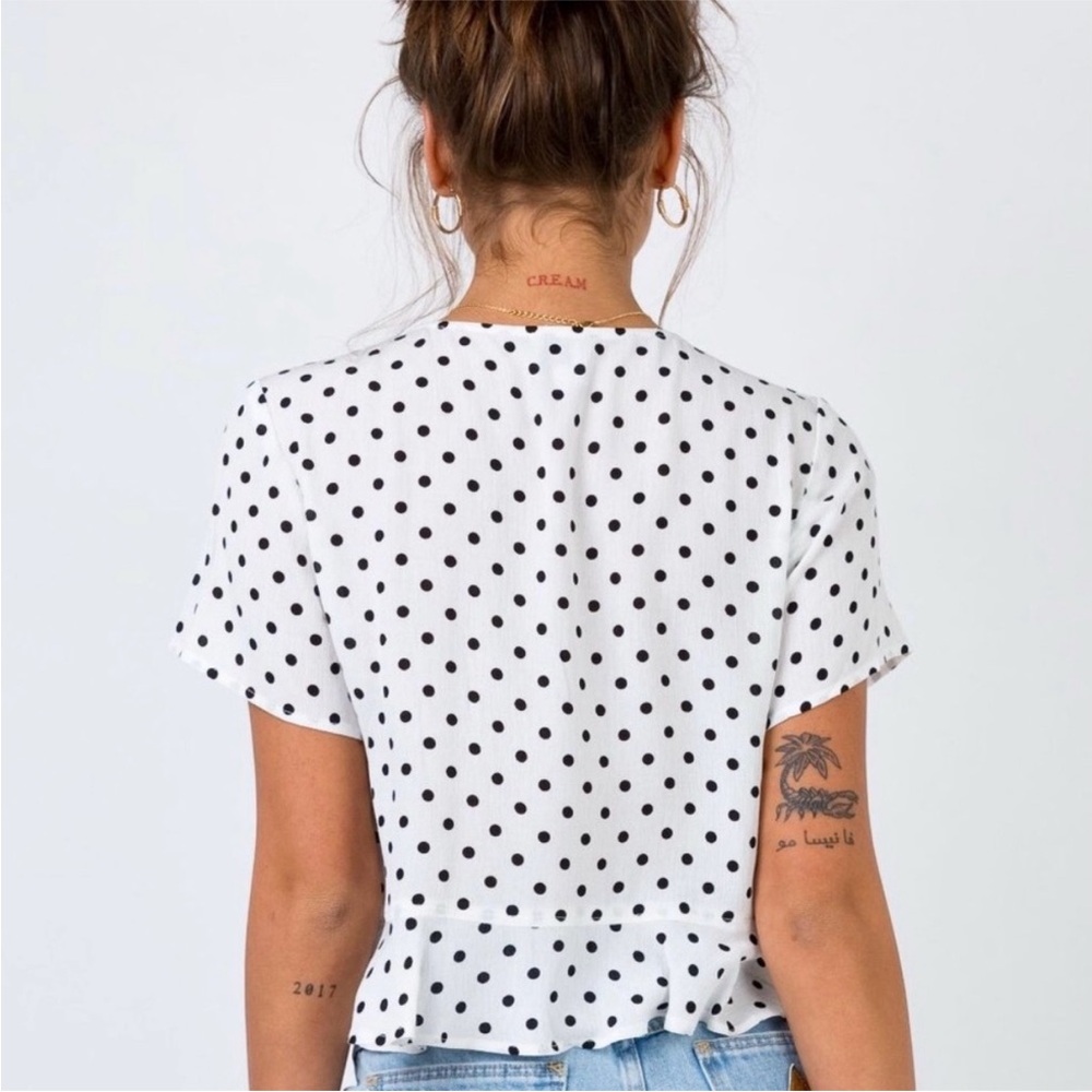 Princess Polly top Polka Dot Tie-Front Crop Top - White/Black - Picture 2 of 9